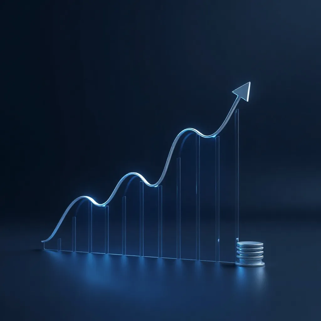 A high-quality 3D data visualization chart showing upward tr