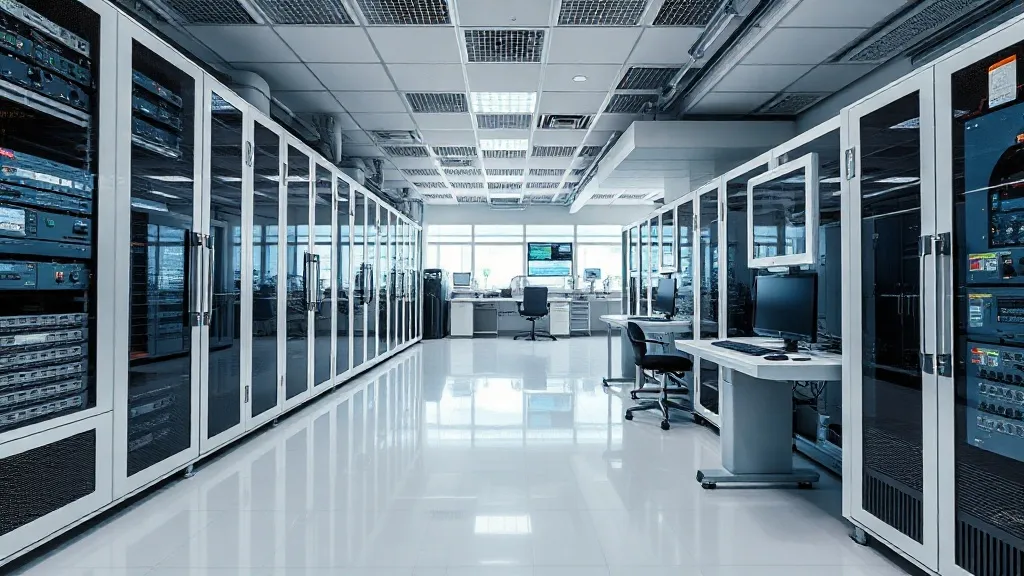 High-tech minimalist laboratory environment with server rack